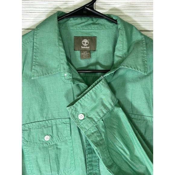 Timberland‎ Shirt Men's Sm Bright Green Solid Button Up Long Sleeve Casual - Picture 1 of 8